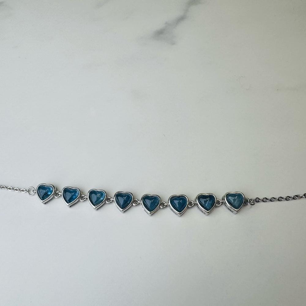 Aquamarine Heart Charm Silver Bracelet
