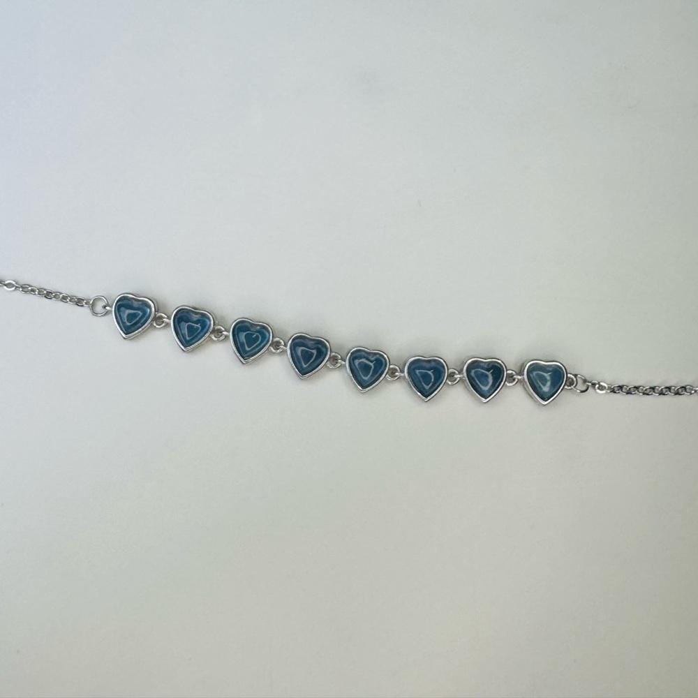 Aquamarine Heart Charm Silver Bracelet