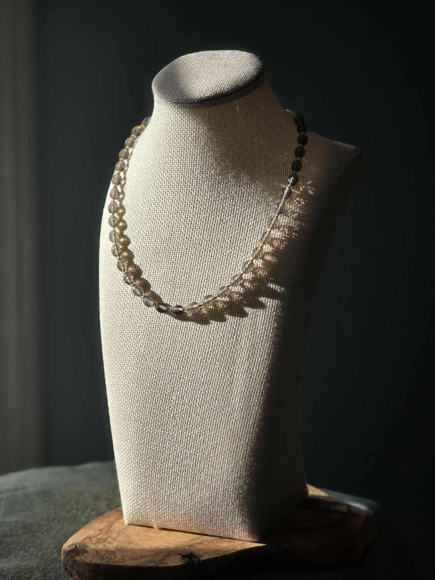 Smoky Quartz Necklace • 6.7–7mm Faceted Rounds • 17–19.5” Adjustable