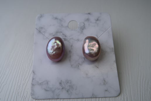 Mauve Oval Shape Natural Freshwater Pearl Studs - Sterling Silver