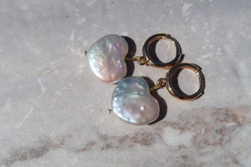 Freshwater Heart Pearl Earrings - Gold Filled Hoops