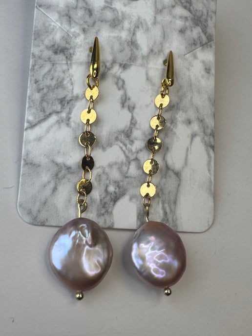 Pink Freshwater Pearl Earrings -Gold Plated