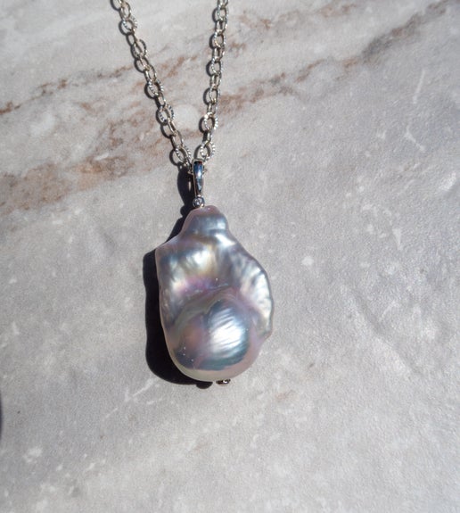King Size Silver Blue Baroque Pearl Necklace