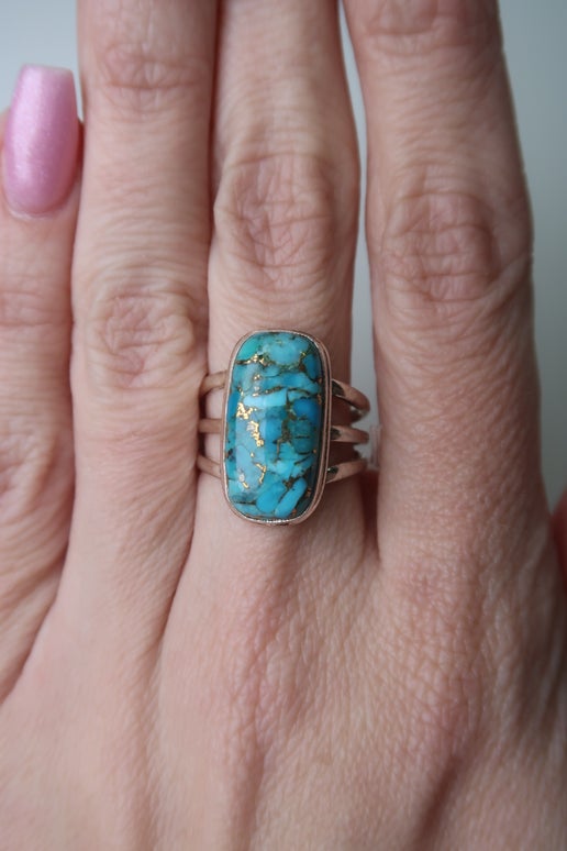 Vintage Blue Copper Turquoise Ring in Sterling Silver - Size 7.5