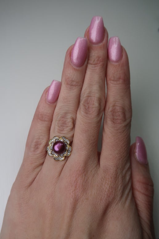 Purple Freshwater Pearl Flower Ring - Adjustable Band Size
