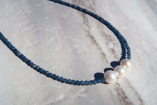Sri Lanka Blue Sapphire & White Edison Pearls