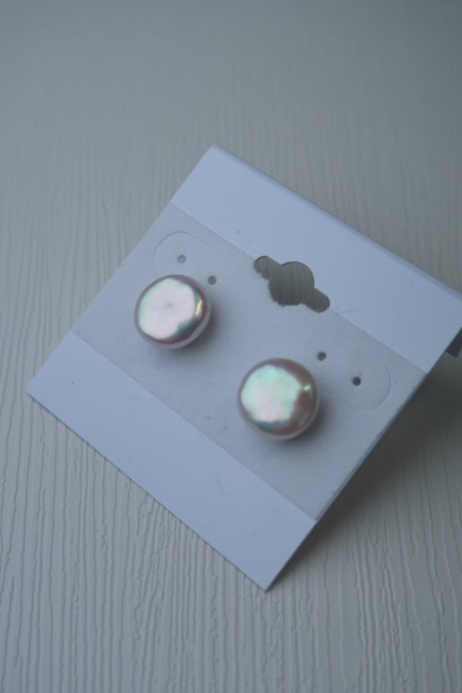 Exquisite Natural White Coin Pearl Stud- Gold Plated 925 Studs