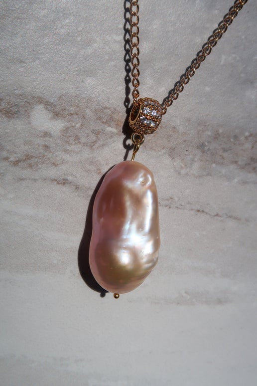 Large Pink Baroque Pendant Necklace