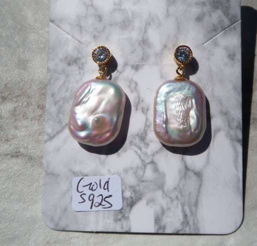 White Baroque Gold 925 Earrings