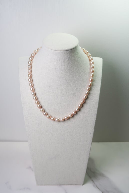 High Quality Pastel Pink Pearl (7mm) Necklace - Gold Filled Clasp