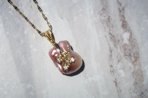 Unique Pink Baroque Pendant Necklace