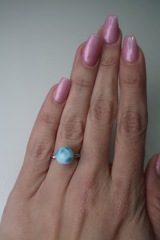 High Quality Larimar Sterling Silver Ring - Adjustable Band