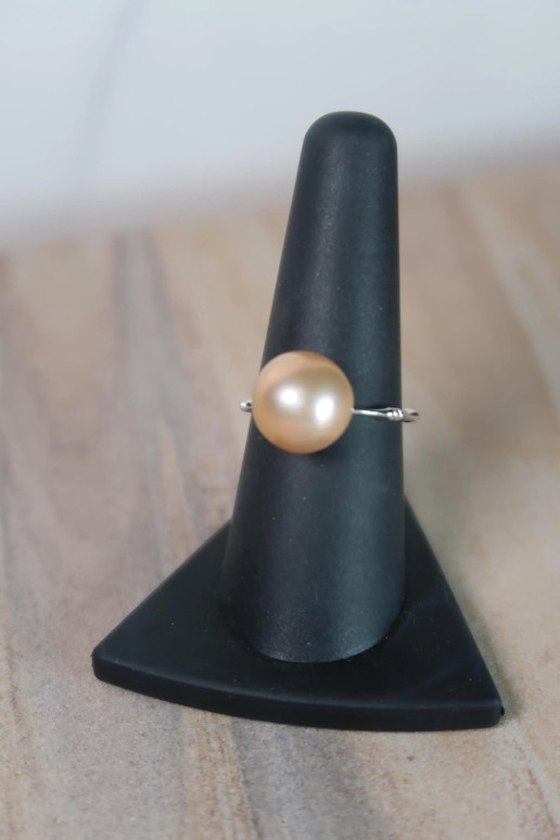 Natural Gold Edison Pearl Ring - Sterling Silver Adjustable Band