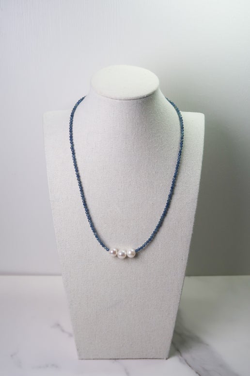 Sri Lanka Blue Sapphire & White Edison Pearls