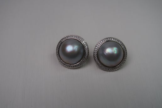 Mabe Saltwater Pearl Studs - Sterling Silver