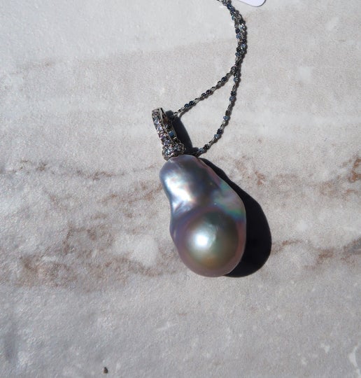 Luminous Silver Blue Baroque Pearl Pendant