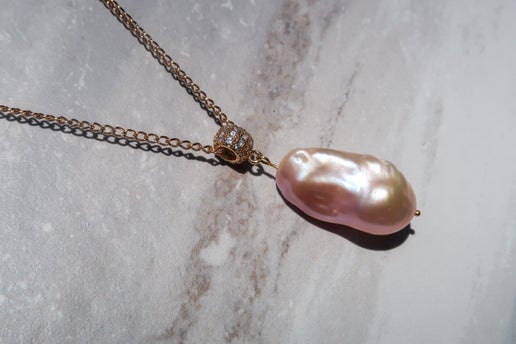 Large Pink Baroque Pendant Necklace