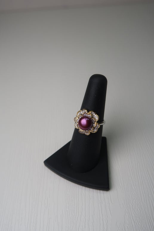 Purple Freshwater Pearl Flower Ring - Adjustable Band Size