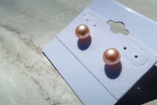 Natural Peachy Pink Pearl Studs