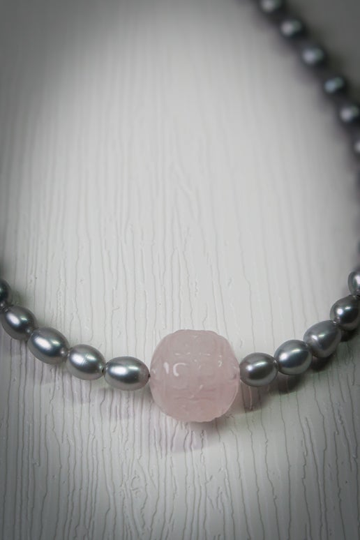 Silver Freshwater Pearl with Rose Quartz Necklace