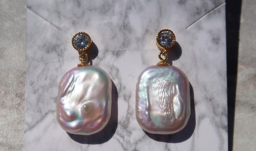 White Baroque Gold 925 Earrings