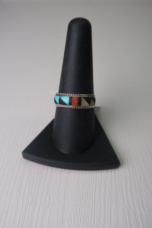Vintage Native American Zuni Multi-Stone Inlay Ring Size 8.75