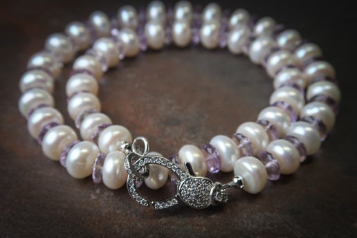 Pearl & Lavender Amethyst (10mm) Necklace - Silver Clasp
