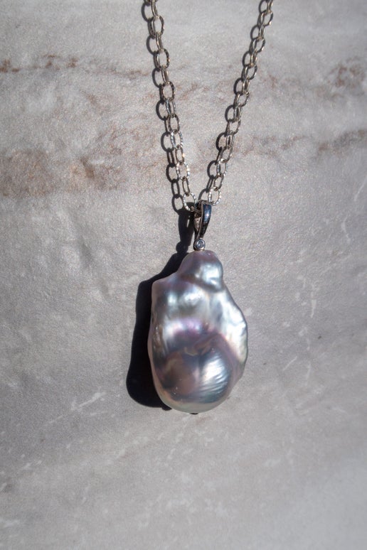King Size Silver Blue Baroque Pearl Necklace