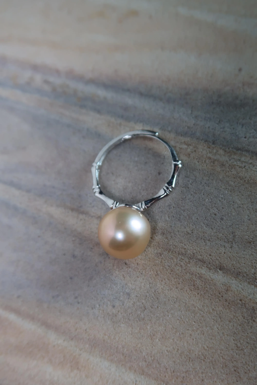 Natural Gold Edison Pearl Ring - Sterling Silver Adjustable Band