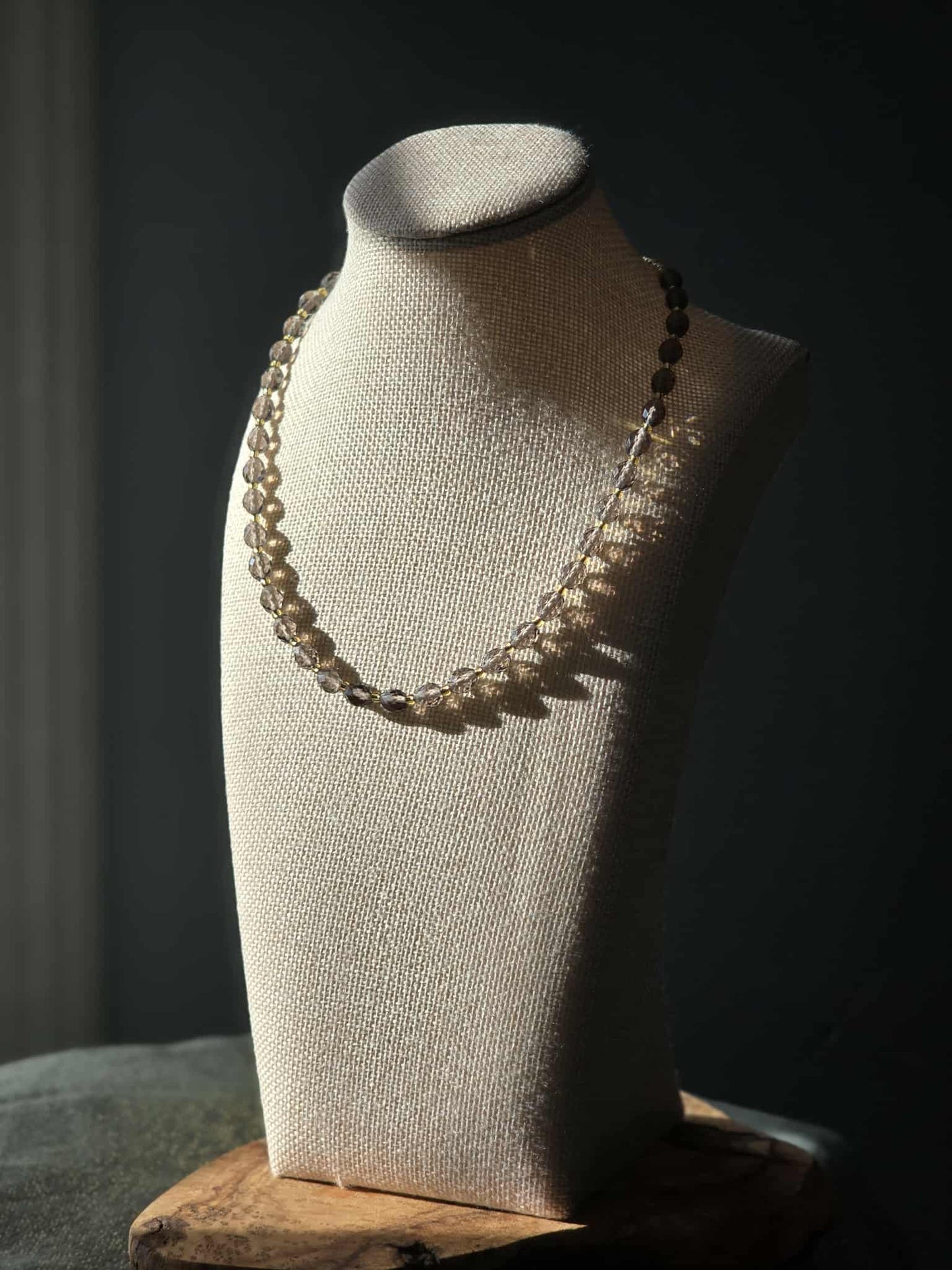 Smoky Quartz Necklace • 6.7–7mm Faceted Rounds • 17–19.5” Adjustable