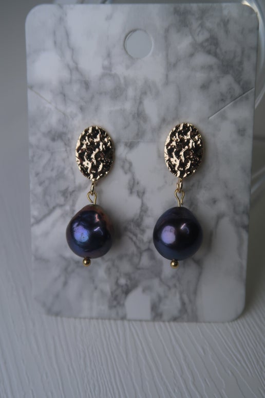 Gorgeous Peacock Purple Edison Freshwater Pearl Earrings
