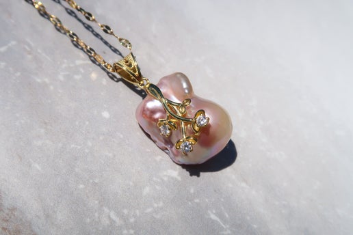 Unique Pink Baroque Pendant Necklace