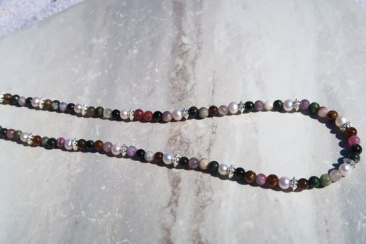 Tourmaline & White Pearls Necklace