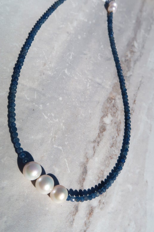 Sri Lanka Blue Sapphire & White Edison Pearls