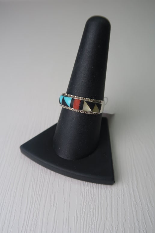 Vintage Native American Zuni Multi-Stone Inlay Ring Size 8.75