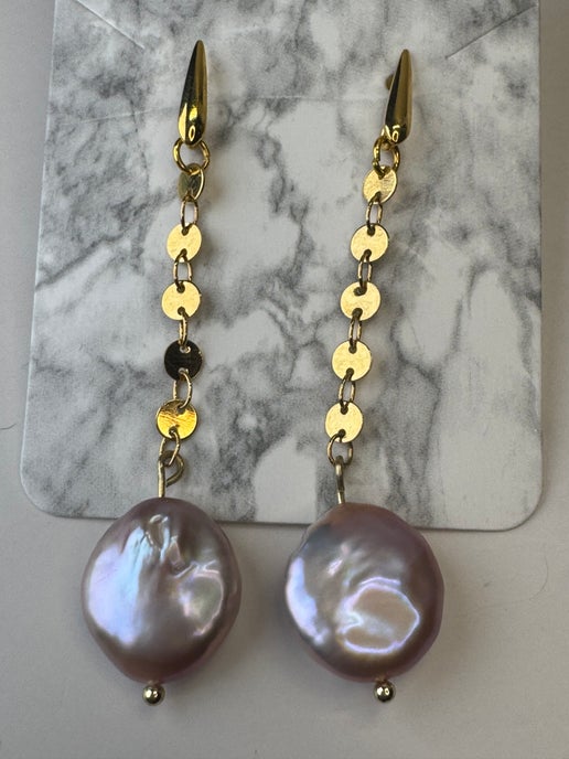 Pink Freshwater Pearl Earrings -Gold Plated