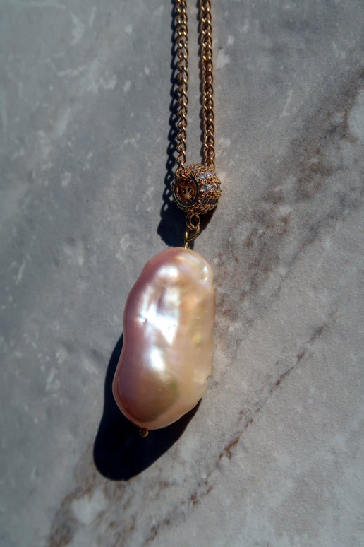 Large Pink Baroque Pendant Necklace