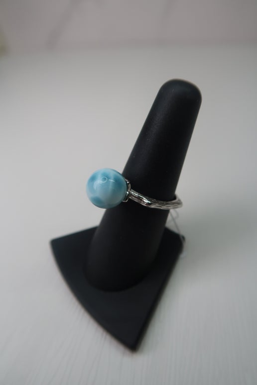 High Quality Larimar Sterling Silver Ring - Adjustable Band