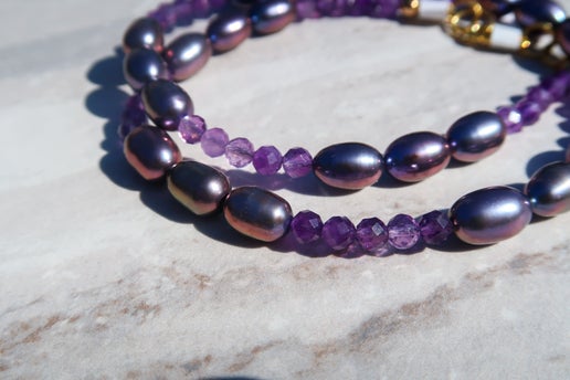 Purple Freshwater Pearls & Amethyst Necklace