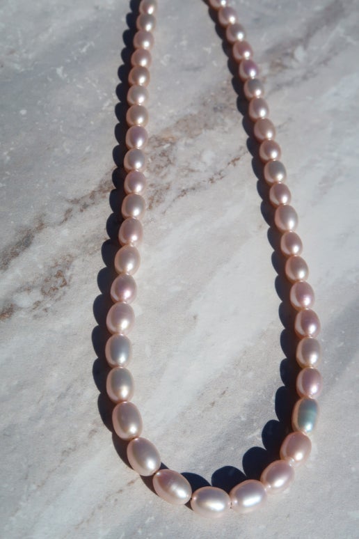 High Quality Pastel Pink Pearl (7mm) Necklace - Gold Filled Clasp
