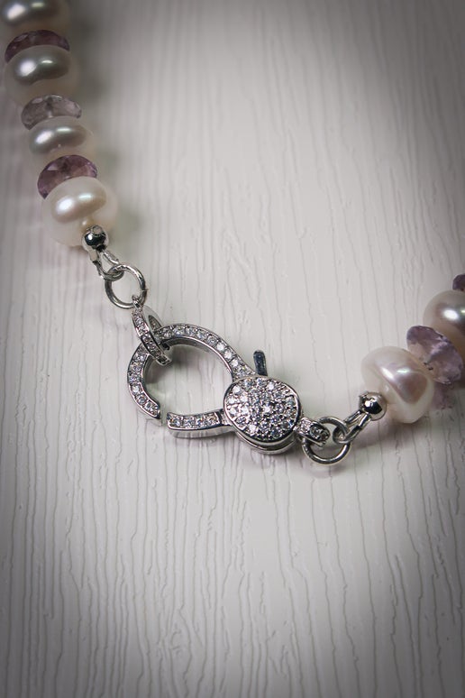 Pearl & Lavender Amethyst (10mm) Necklace - Silver Clasp