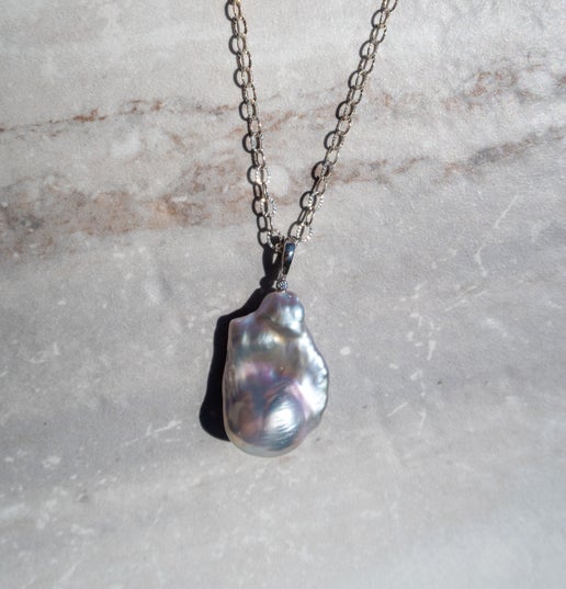King Size Silver Blue Baroque Pearl Necklace