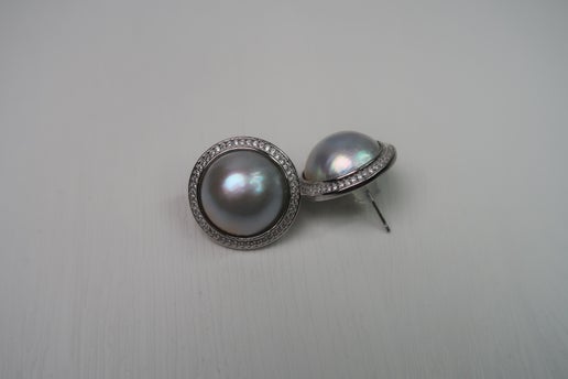 Mabe Saltwater Pearl Studs - Sterling Silver