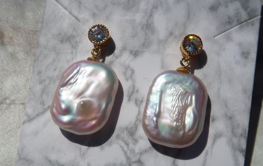 White Baroque Gold 925 Earrings