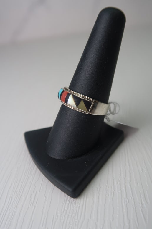 Vintage Native American Zuni Multi-Stone Inlay Ring Size 8.75