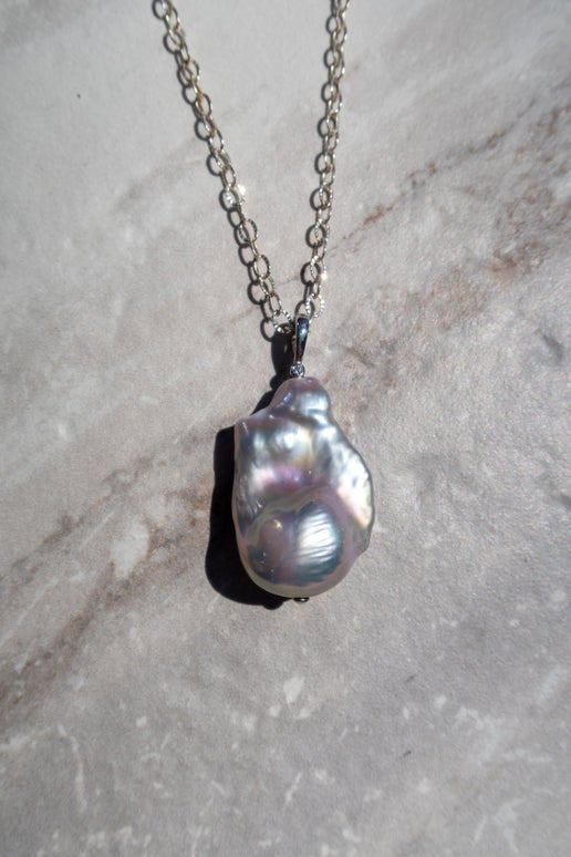 King Size Silver Blue Baroque Pearl Necklace