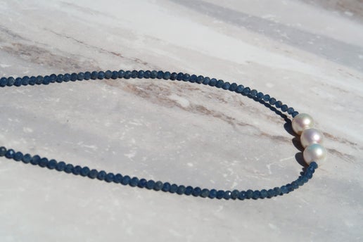 Sri Lanka Blue Sapphire & White Edison Pearls