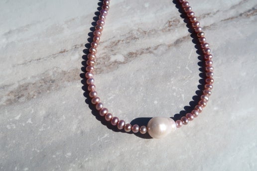 High Quality Lavender Pearls & White Baroque Necklace