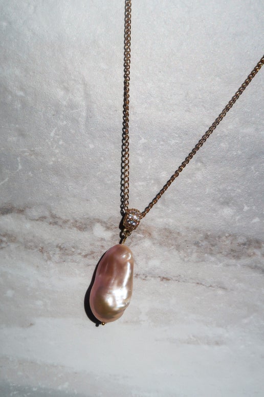 Large Pink Baroque Pendant Necklace