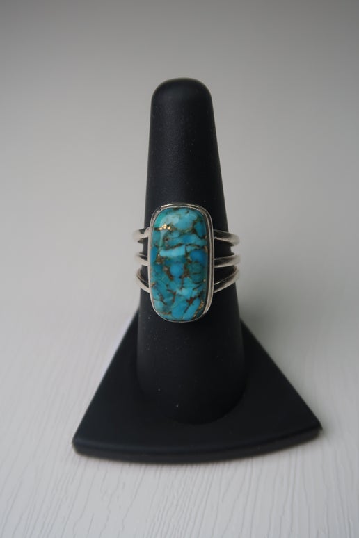 Vintage Blue Copper Turquoise Ring in Sterling Silver - Size 7.5